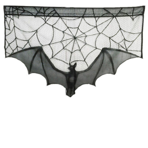 Halloween black spider web bat lace curtain