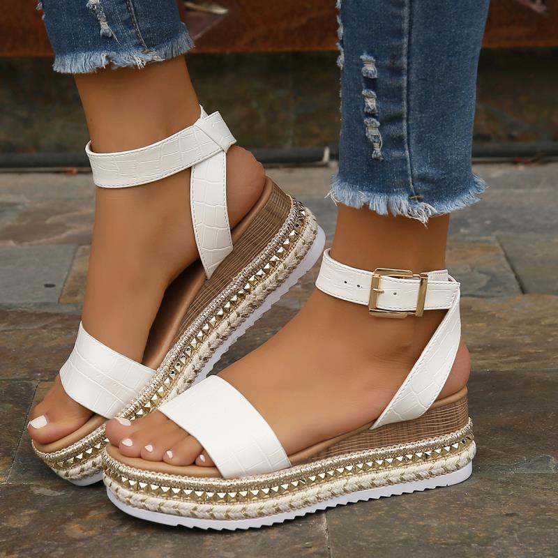 Sandalias de plataforma con parte inferior de cuerda de talla grande para mujer