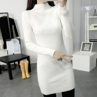 winter dress dress Korean cultivating in the long section of semi solid high collar sleeve head bottoming sweaters