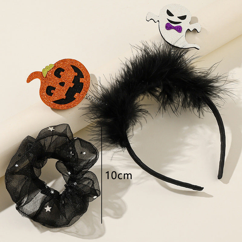 Halloween Pumpkin Head Fluffy Hair Band