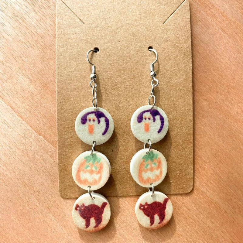 Acrylic Halloween Pumpkin Ghost Cat Element Earrings