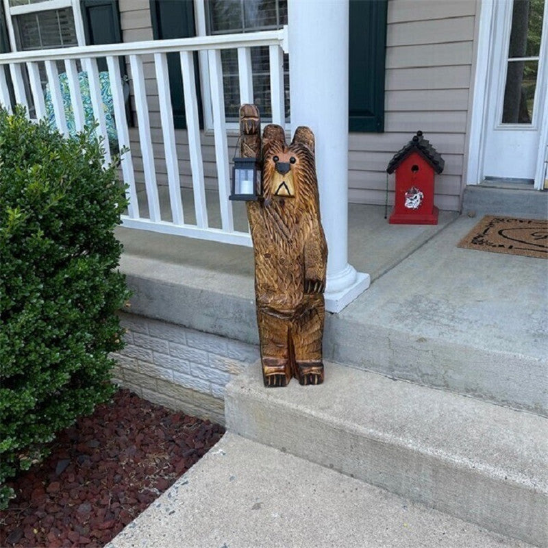 Cedar Carving Bear Resin Ornament Holding Lamp