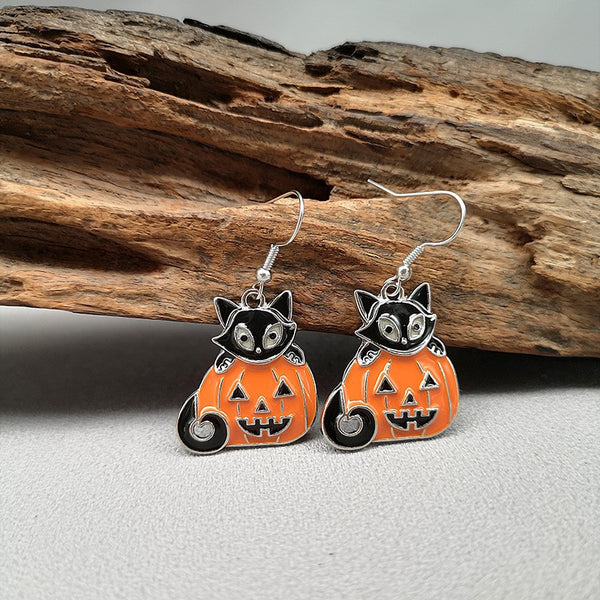 Pendientes divertidos de Halloween personalidad femenina fantasma calabaza murciélago joyería de dibujos animados