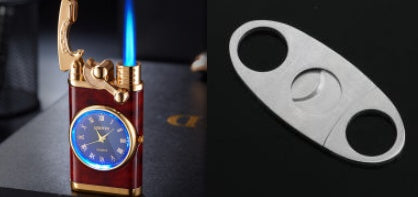 Nuevo encendedor con reloj eléctrico Brazo basculante Encendido automático Encendedor de llama azul recto Esfera real creativa Encendedor inflable a prueba de viento Reloj para hombres Regalo