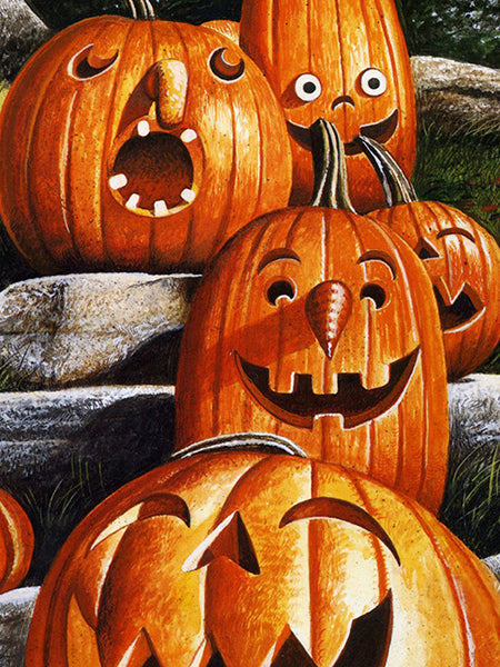 Pintura de diamante Halloween bordado calabaza cuadrado completo mosaico de diamantes dibujos animados