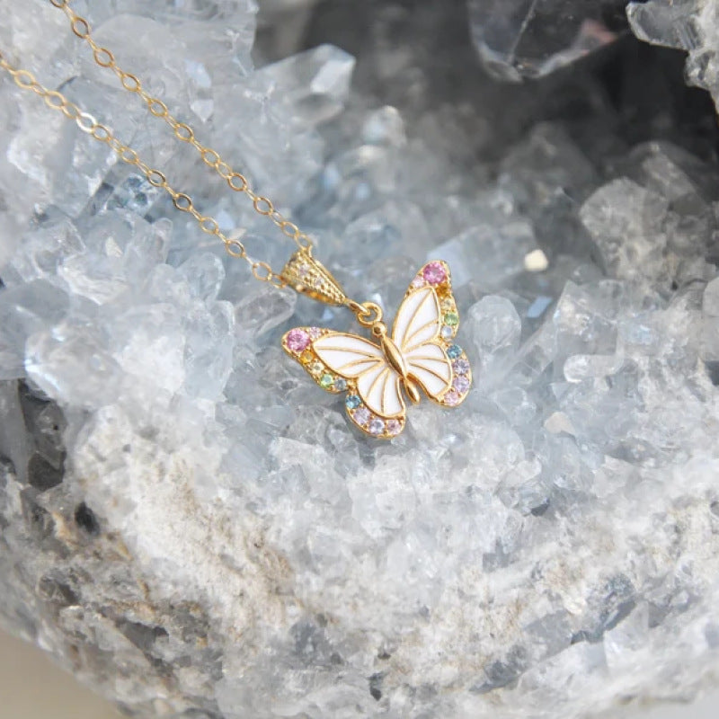 Butterfly Oil Dripping Zirconium Necklace Summer