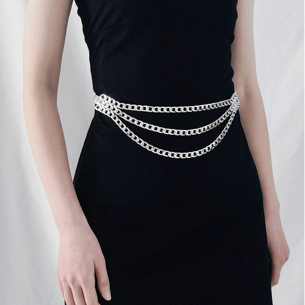 Women's Elastic Spring Three-layer Chain Dress Belt