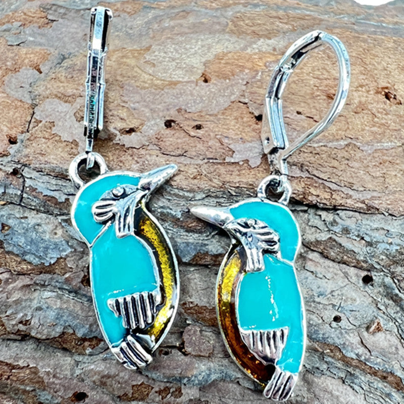 Pendientes de pájaro de plata turquesa estilo natural para mujer