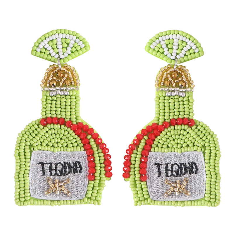 Minority Fashion Personalized Tequila Bottle Long Bead Earrings