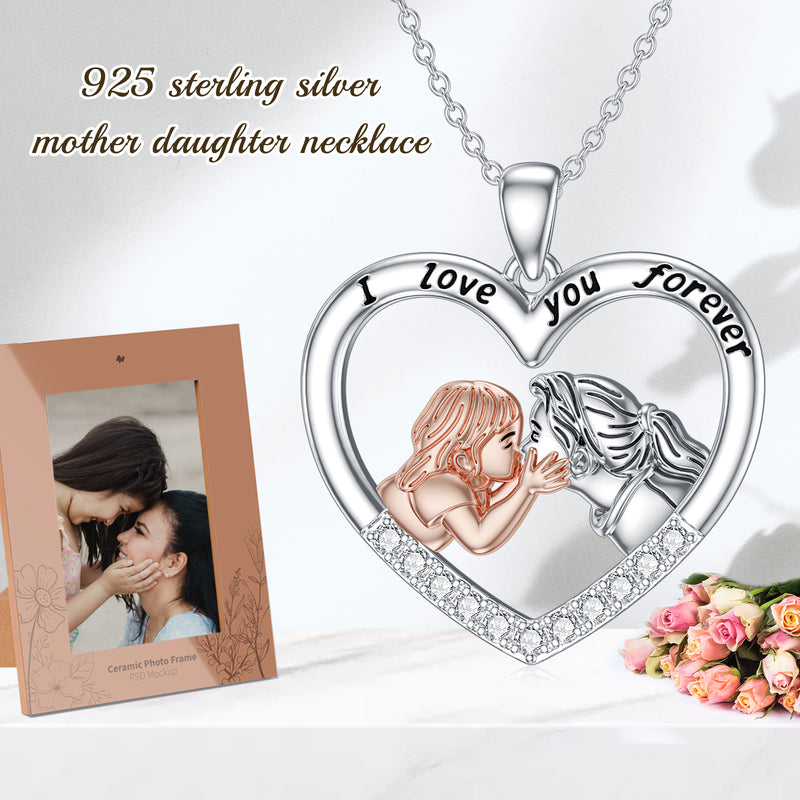 Mother Daughter Necklace Sterling Silver Mother Daughter Pendant Mom and Daughter Necklaces Mother's Day Jewelry Gifts for Women Girls