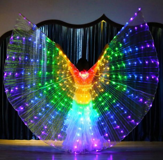 Alas de mariposa LED Accesorios para actuaciones en escenario de Halloween Accesorio de baile para mujeres Alas de baile LED para DJ Disfraz de ala iluminada Alas de baile Colores del arco iris con palo