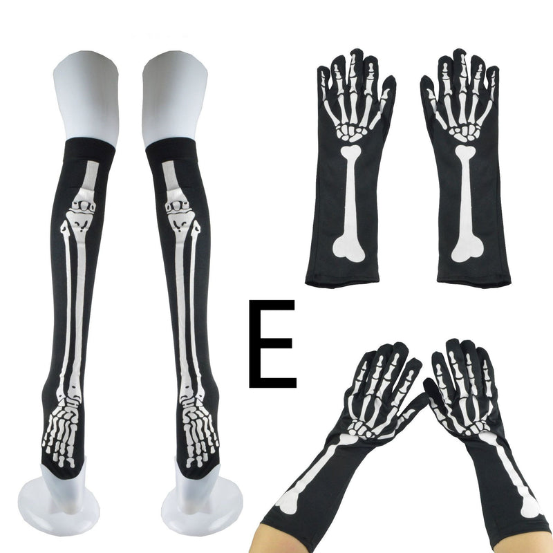 Halloween Ghost Festival Printed Skeleton Tights Glove Sleeve Set