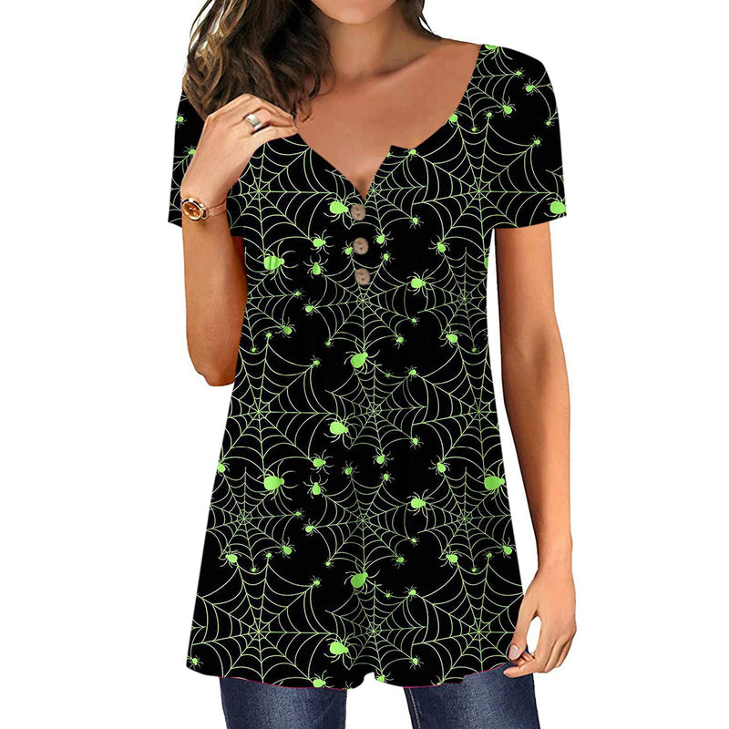 Halloween Spider Web Women's Loose Print Slim Top