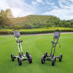 Aleación de aluminio de cuatro ruedas del carro del campo de golf plegable con el estante del paraguas