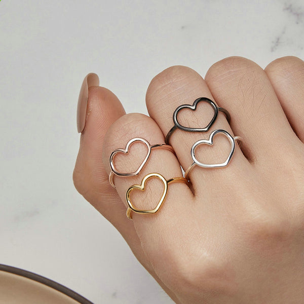 Hollow Plain Heart Rings Female S925 Sterling Silver