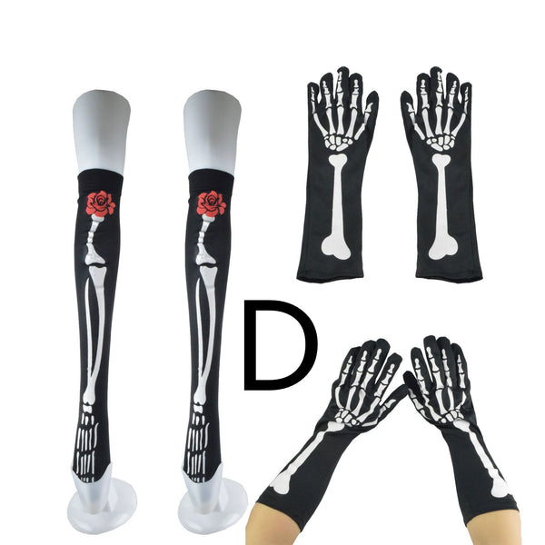 Halloween Ghost Festival Printed Skeleton Tights Glove Sleeve Set