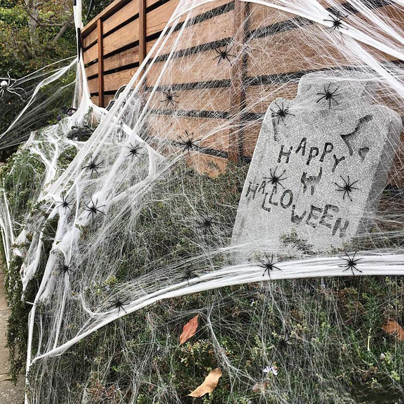 Decoraciones de telaraña de Halloween de pies cuadrados, correas blancas súper elásticas