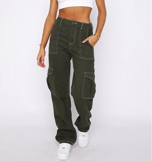 Cargo Pants For Women High Waisted Casual Pants Baggy Stretchy Wide Leg Y2K Streetwear With 6 Pockets