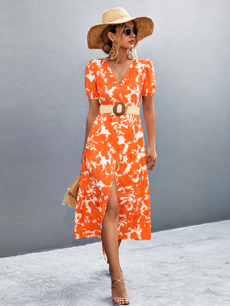 Short Sleeve And Long Pattern Dress