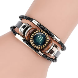 Pulsera de cuero multicapa 12 constelación signo del zodíaco hombres pulseras trenzadas