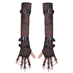 Lace spider web with sleeve chain wicker gloves