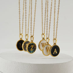 Stainless Steel Round Shell Letter Necklace For Women