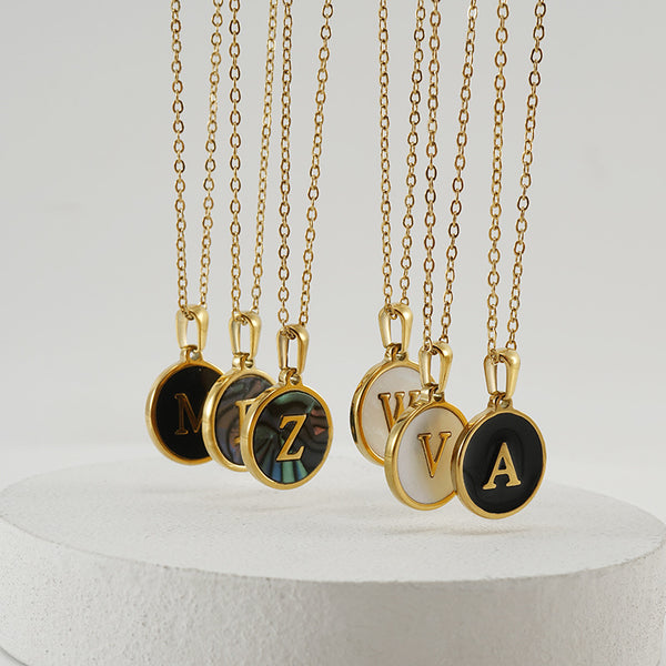 Stainless Steel Round Shell Letter Necklace For Women