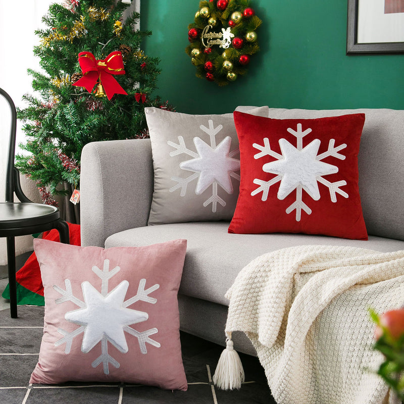 Christmas Decoration Velvet Pillowcase Embroidered Patch Snowflake Cushion