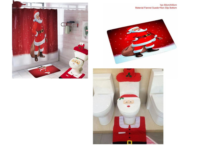 Cortina de baño Feliz Navidad, asiento de inodoro de Papá Noel, decoraciones navideñas