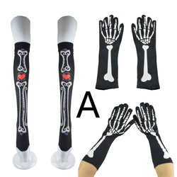 Halloween Ghost Festival Printed Skeleton Tights Glove Sleeve Set