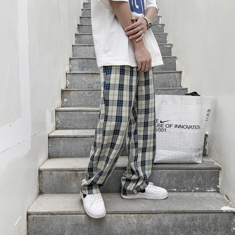 Men's Fashion Casual Loose Straight All-matching Plaid Pants