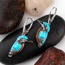 Nature Style Turquoise Silver Bird Earrings For Women