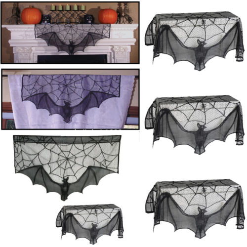 Halloween black spider web bat lace curtain