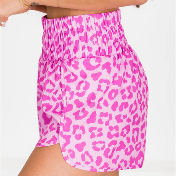 Pantalones cortos casuales con estampado de leopardo rosa para mujer