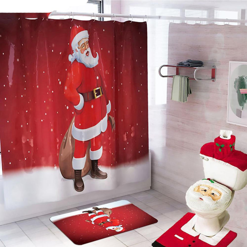 Cortina de baño Feliz Navidad, asiento de inodoro de Papá Noel, decoraciones navideñas