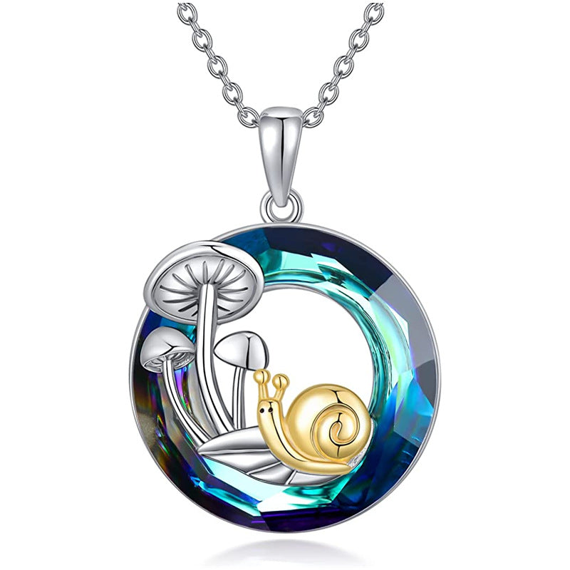 New Round Crystal Mushroom Snail Pendant Necklace