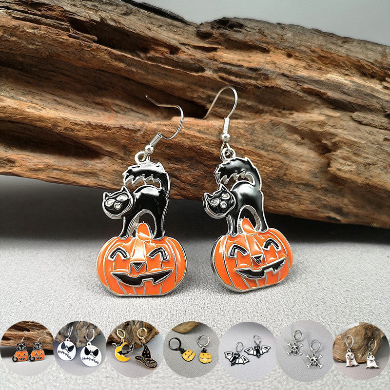 Pendientes divertidos de Halloween personalidad femenina fantasma calabaza murciélago joyería de dibujos animados