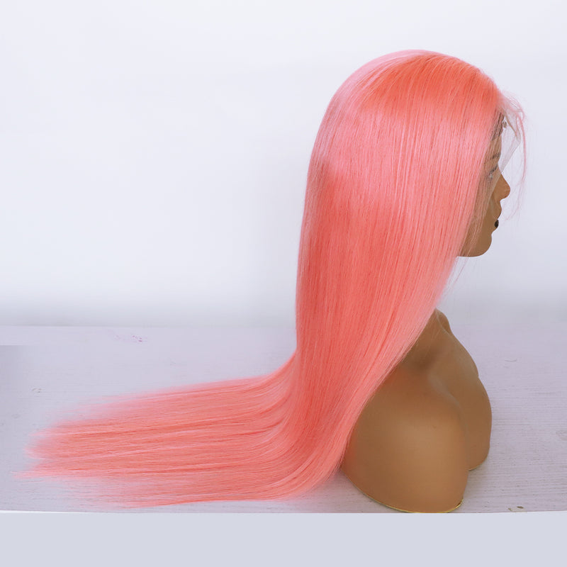 Human Hair 13x4 Front Lace Light Pink Straight Stripe Wig Headband