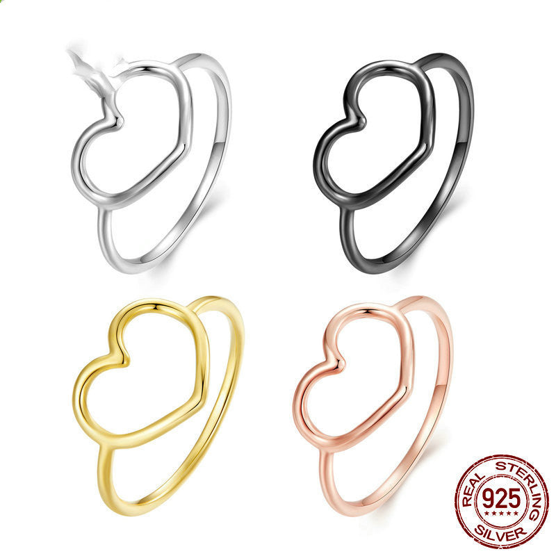 Hollow Plain Heart Rings Female S925 Sterling Silver