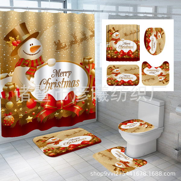 Christmas Snow Elf Shower Curtain Pattern Multi-choice Digital Printing Toilet Three-piece Set Four-piece Shower Curtain Large Quantity And Excellent Price