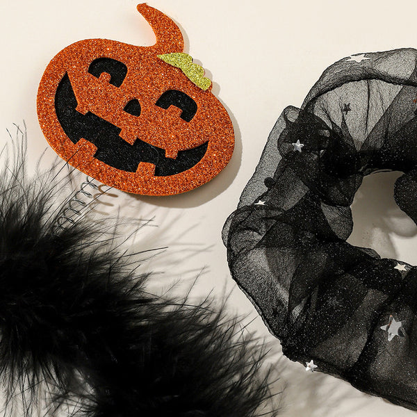 Halloween Pumpkin Head Fluffy Hair Band