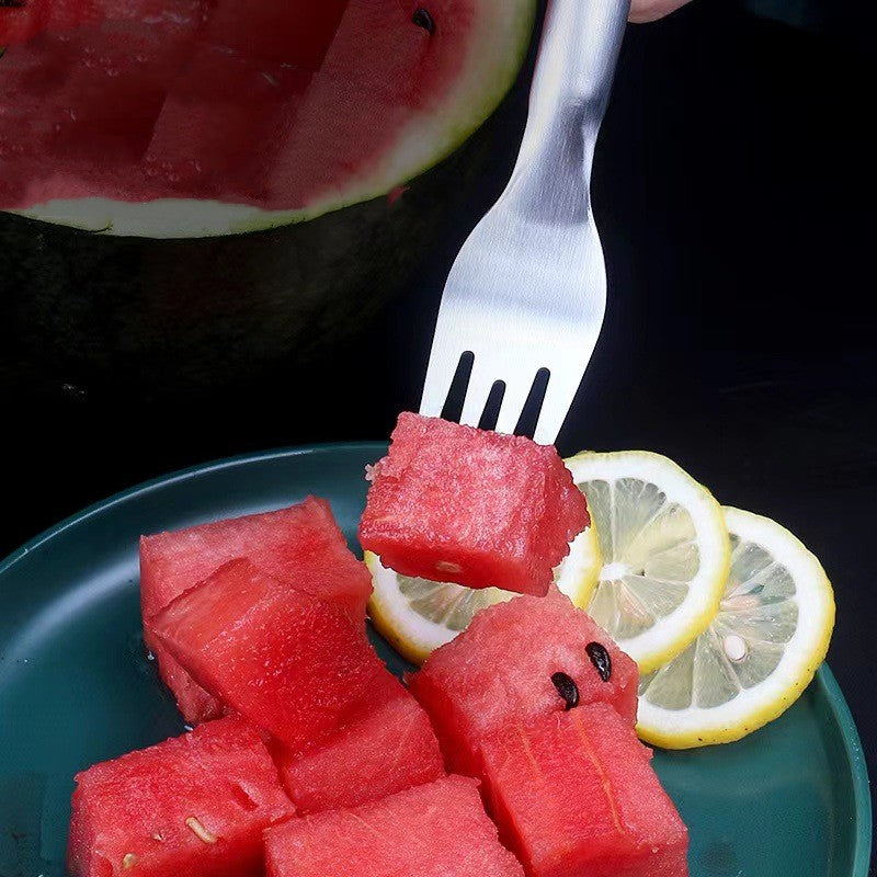 Cortador de tenedor de sandía 2 en 1, cortador de sandía multiusos de acero inoxidable, tenedor para cortar frutas de cocina, divisor de frutas, utensilios de cocina