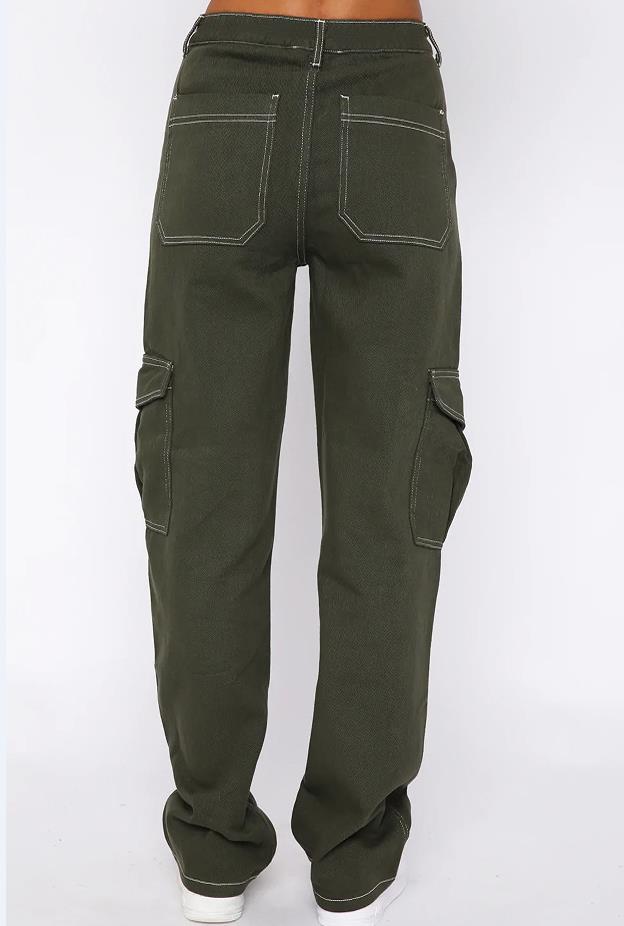 Pantalones cargo para mujer de talle alto, pantalones casuales, holgados, elásticos, pierna ancha, Y2K, ropa de calle con 6 bolsillos