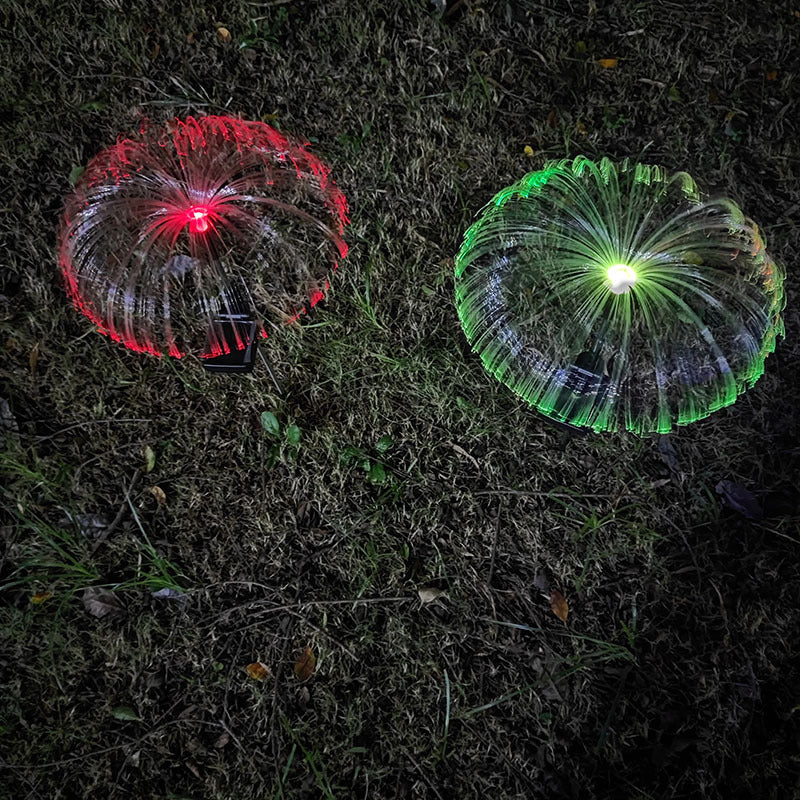 Decoración navideña de patio de fibra óptica con luz solar de medusas