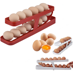 Rejilla para huevos con desplazamiento automático, caja de almacenamiento, cesta para huevos, contenedor, organizador enrollable, refrigerador, dispensador de huevos para utensilios de cocina