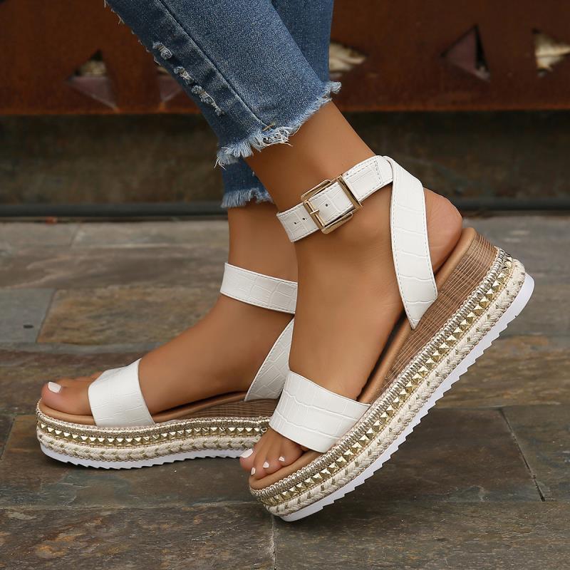 Sandalias de plataforma con parte inferior de cuerda de talla grande para mujer