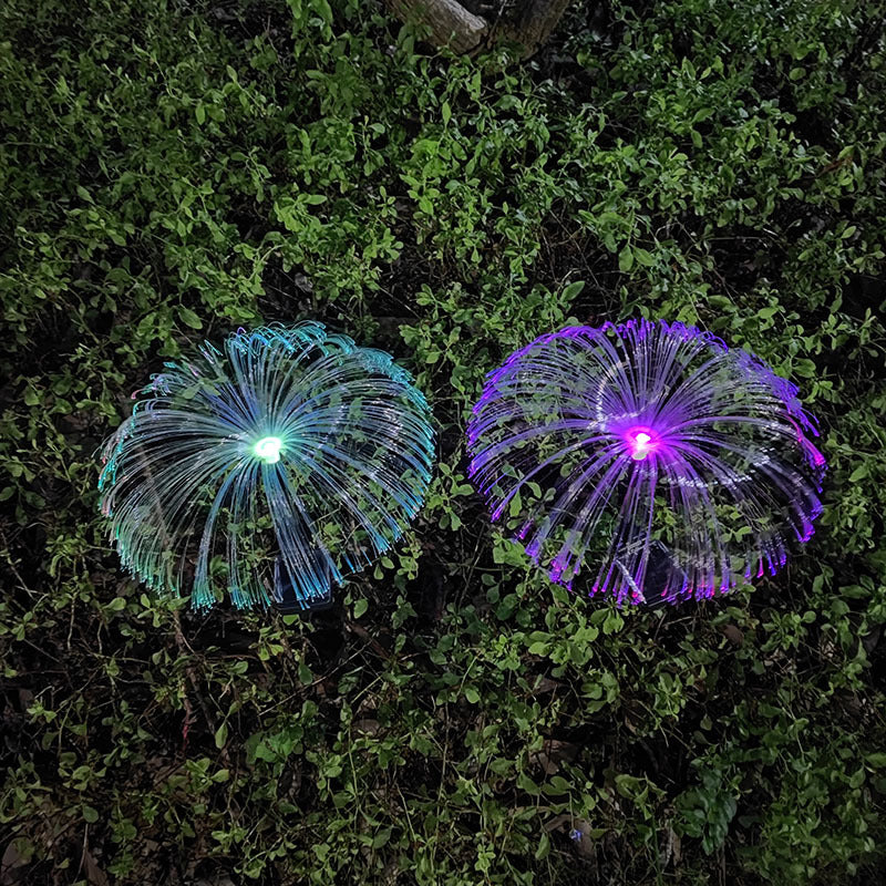 Decoración navideña de patio de fibra óptica con luz solar de medusas