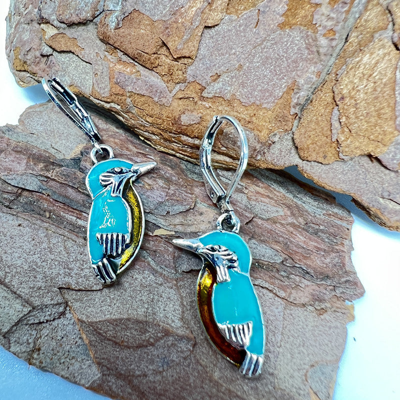 Nature Style Turquoise Silver Bird Earrings For Women