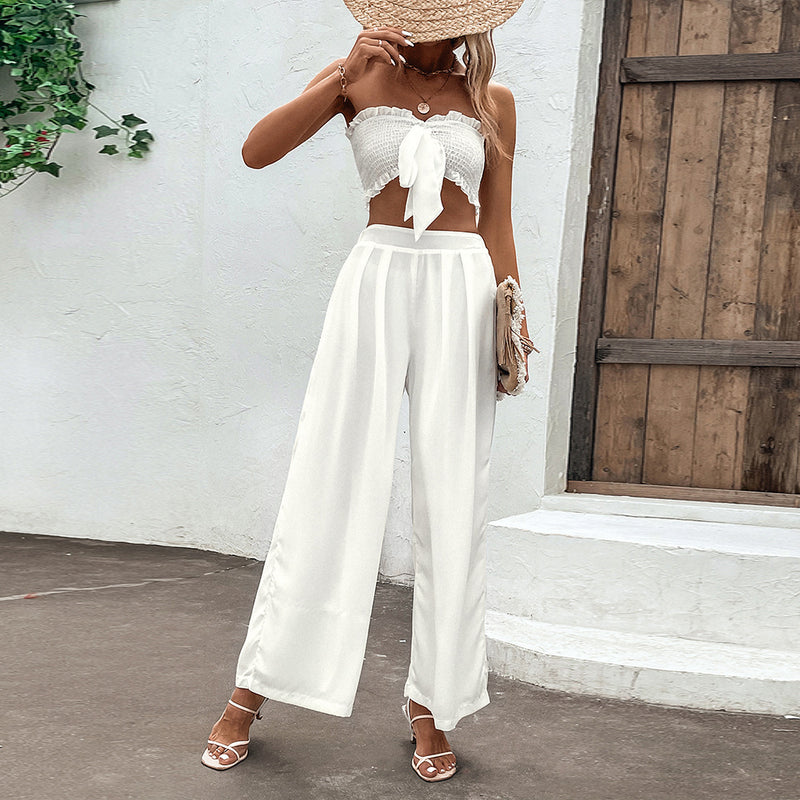 Ruffled Vest Sleeveless Midriff Outfit Long Skirt Suit