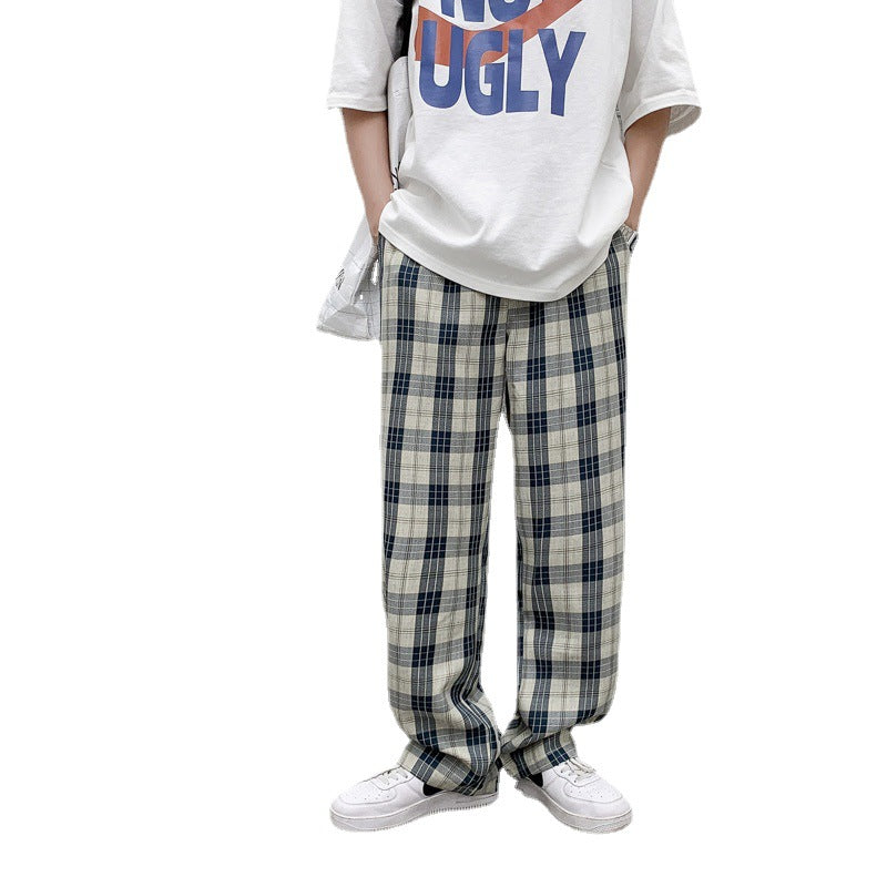 Men's Fashion Casual Loose Straight All-matching Plaid Pants